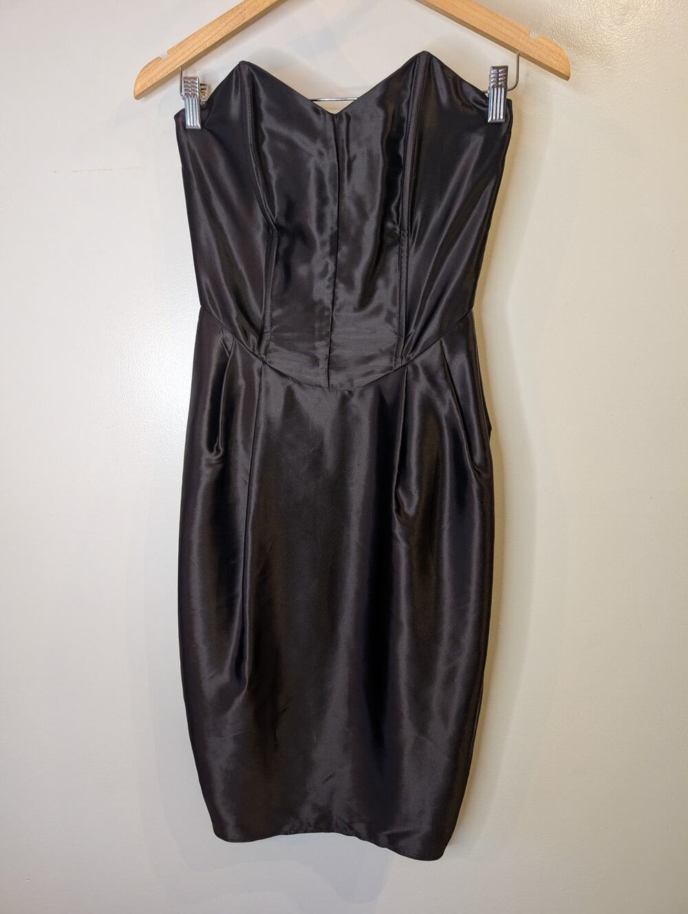 Vintage 1979 Zoo Clothing Black Satin Corset Bodice Tulip Dress Size 10